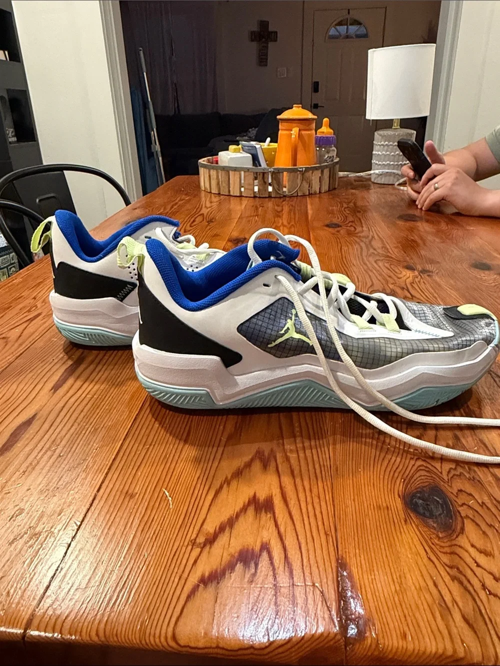 Jordan Men's Athletic Sneakers in White, Black, Blue & Lime